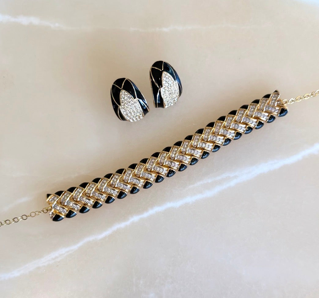 Crystal And Black Enamel Choker Necklace