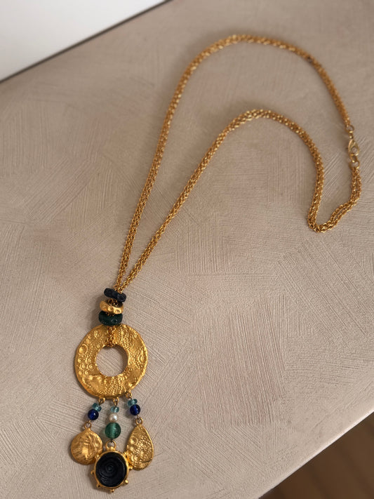 Vintage Double Chain Long Pendant Necklace