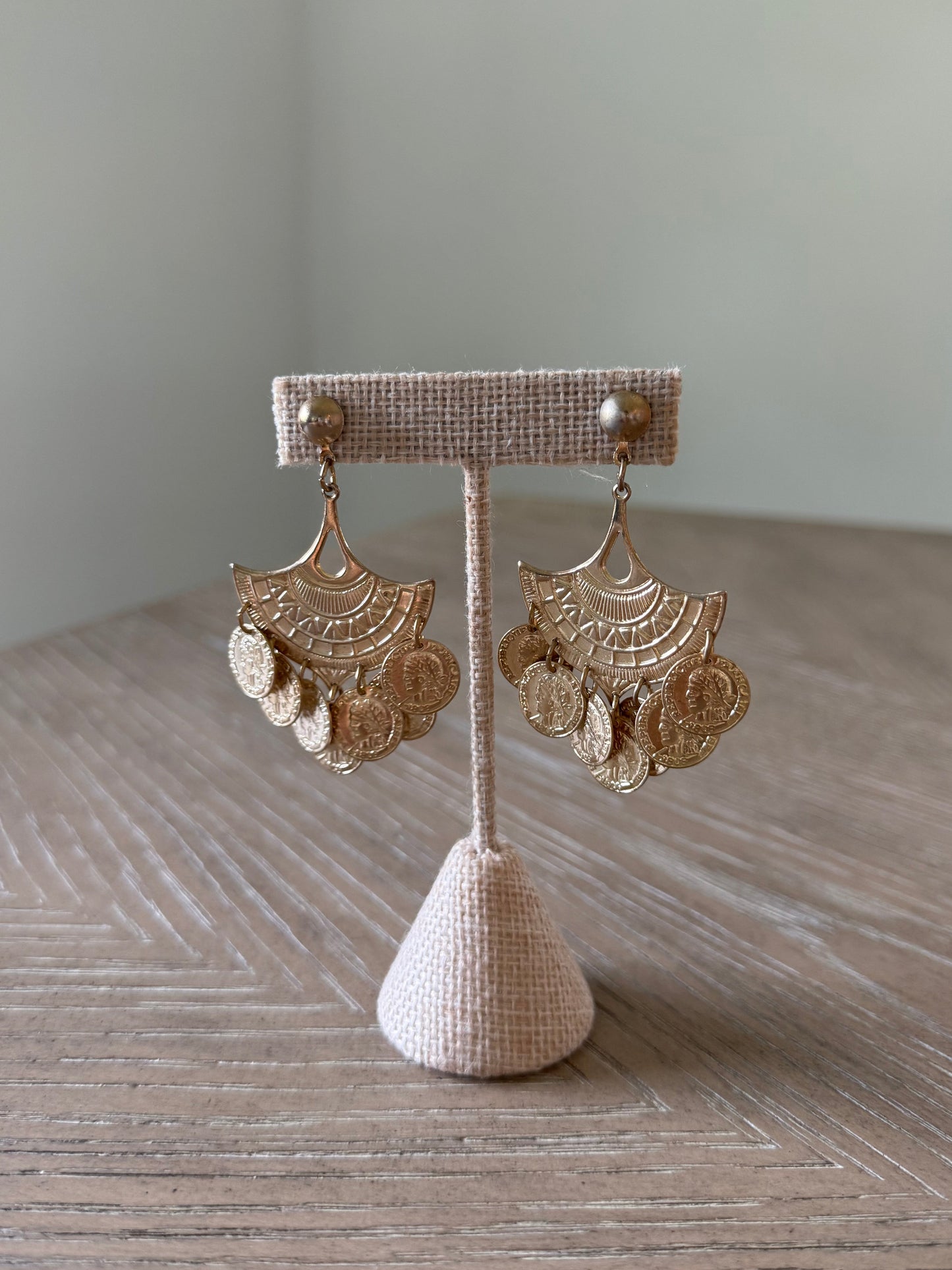 Vintage Gold Coin Retro Dangle Earrings