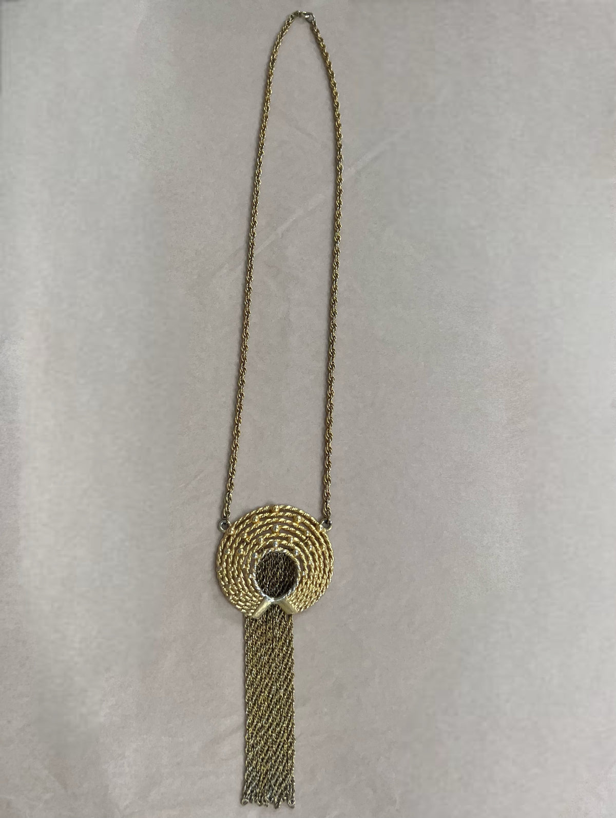 Gold Round Pendant Tassel Necklace
