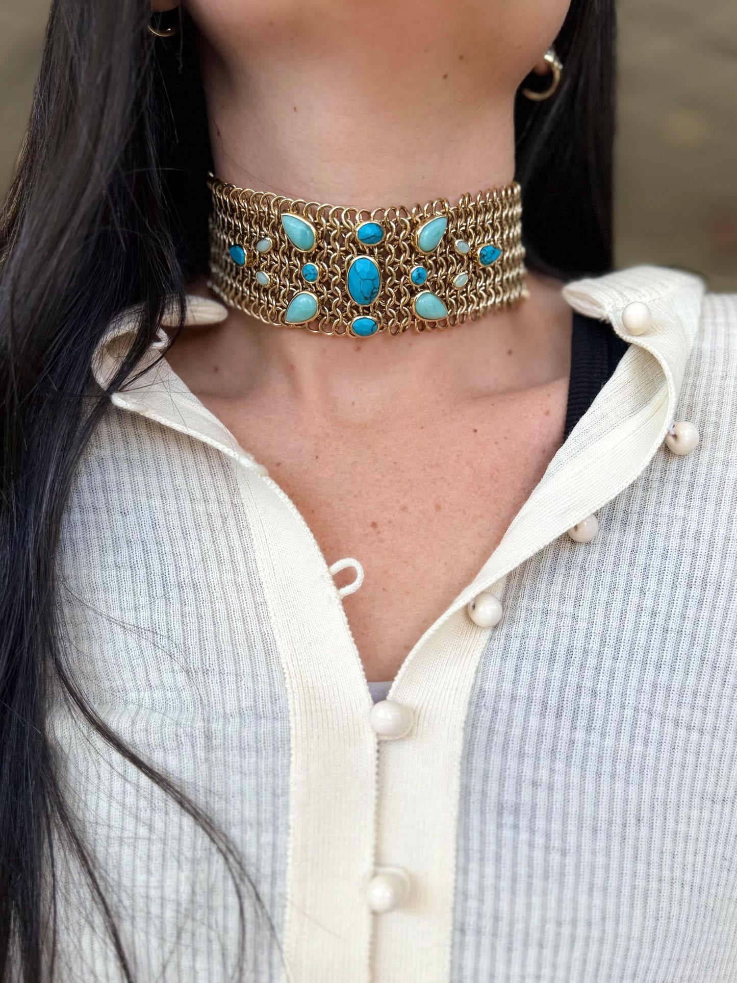 Turquoise Stone Choker Necklace