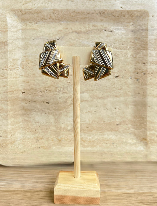 Vintage Gold Crystal Clip On Earrings