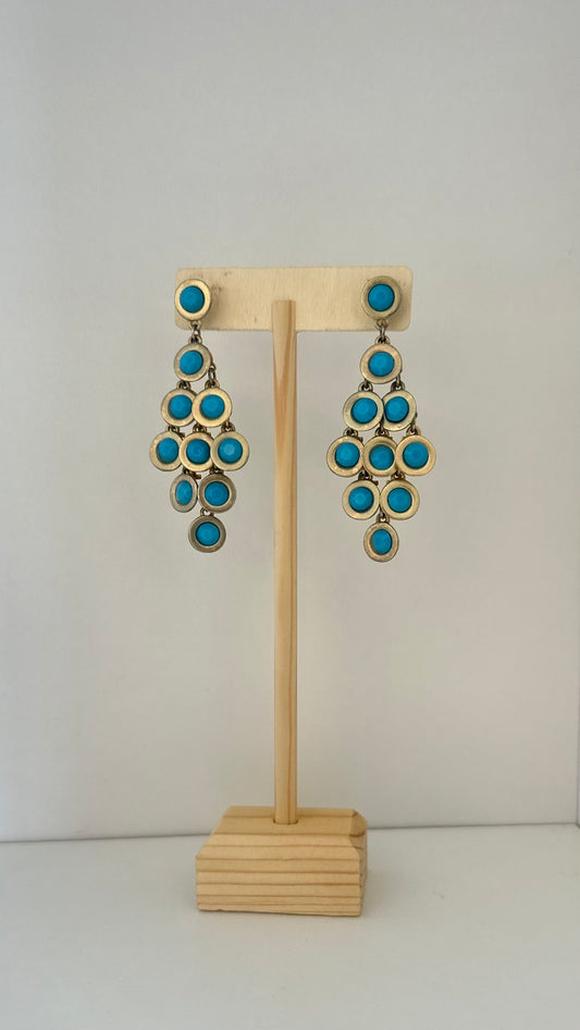 Turquoise Color Gold Tone Dangle Pierced Earrings