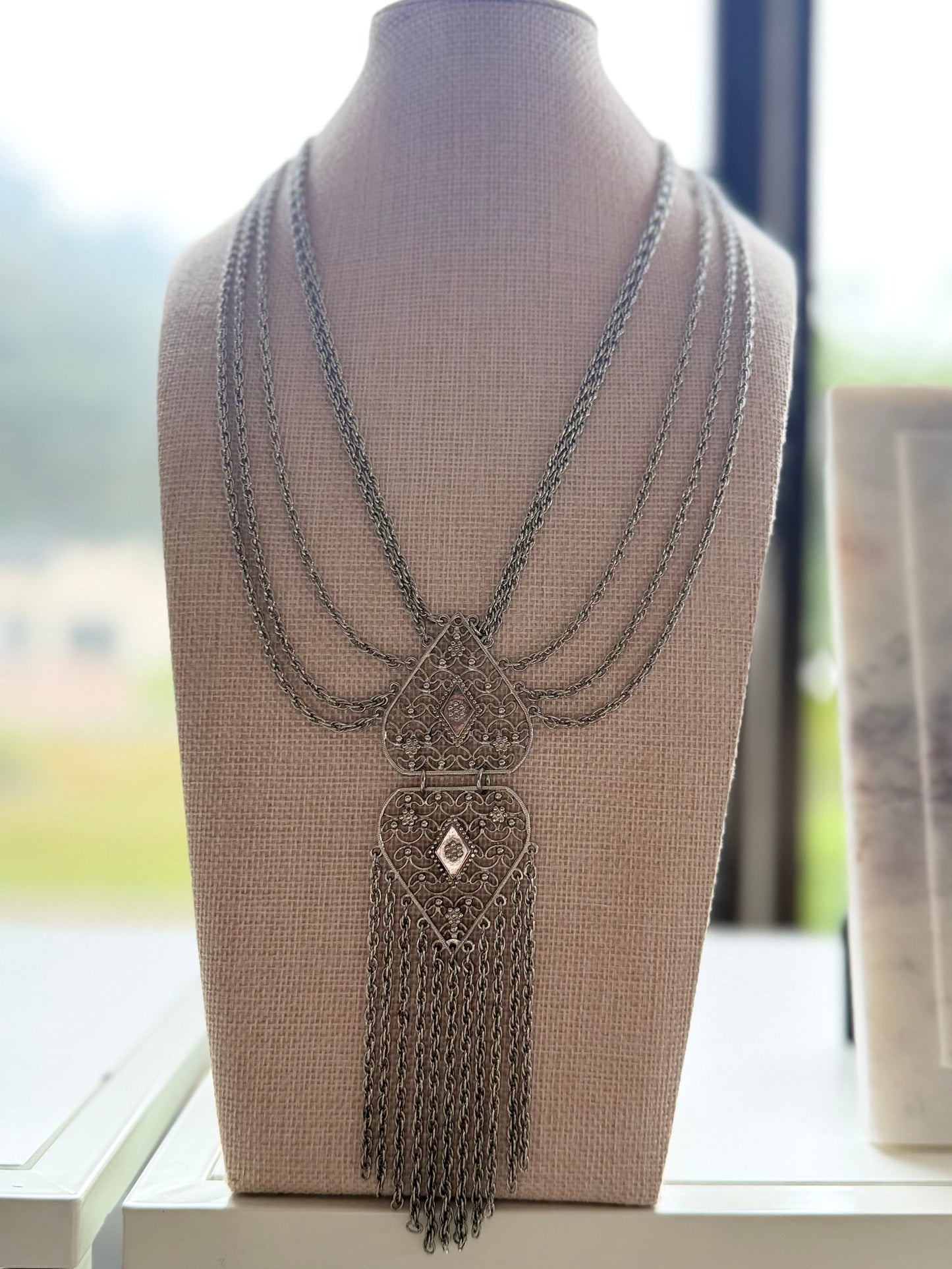 Vintage Egyptian Silver Statement Necklace