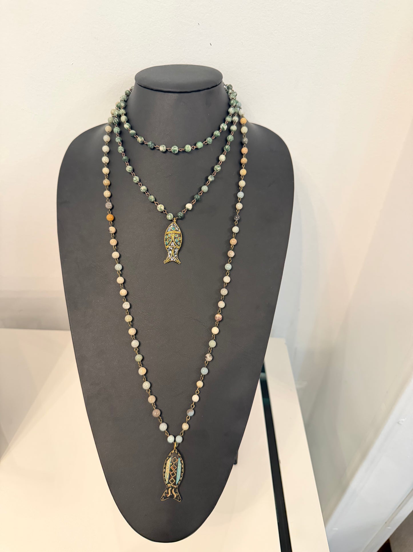 Colored Beaded Fish Long Necklace