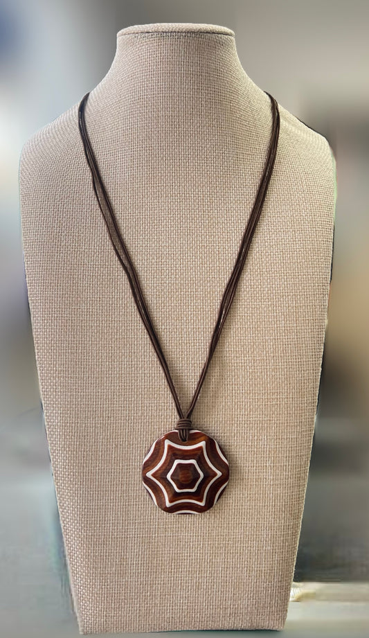 Brown And White Pendant Brown String Necklace