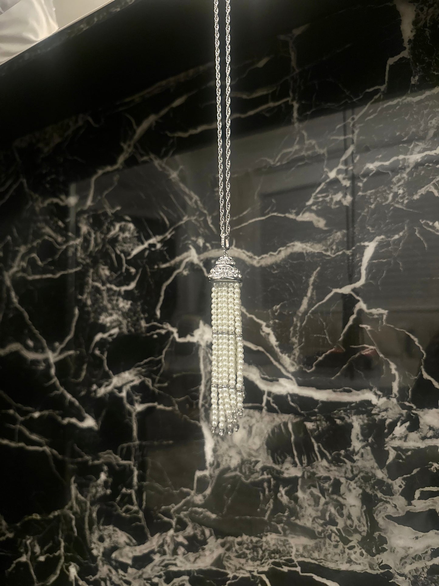 Vintage Rhinestone Pearl Tassel Pendant Necklace