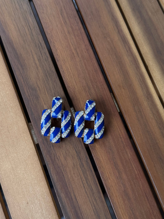 Ciner Navy Enamel and Crystal Door Knocker Earrings
