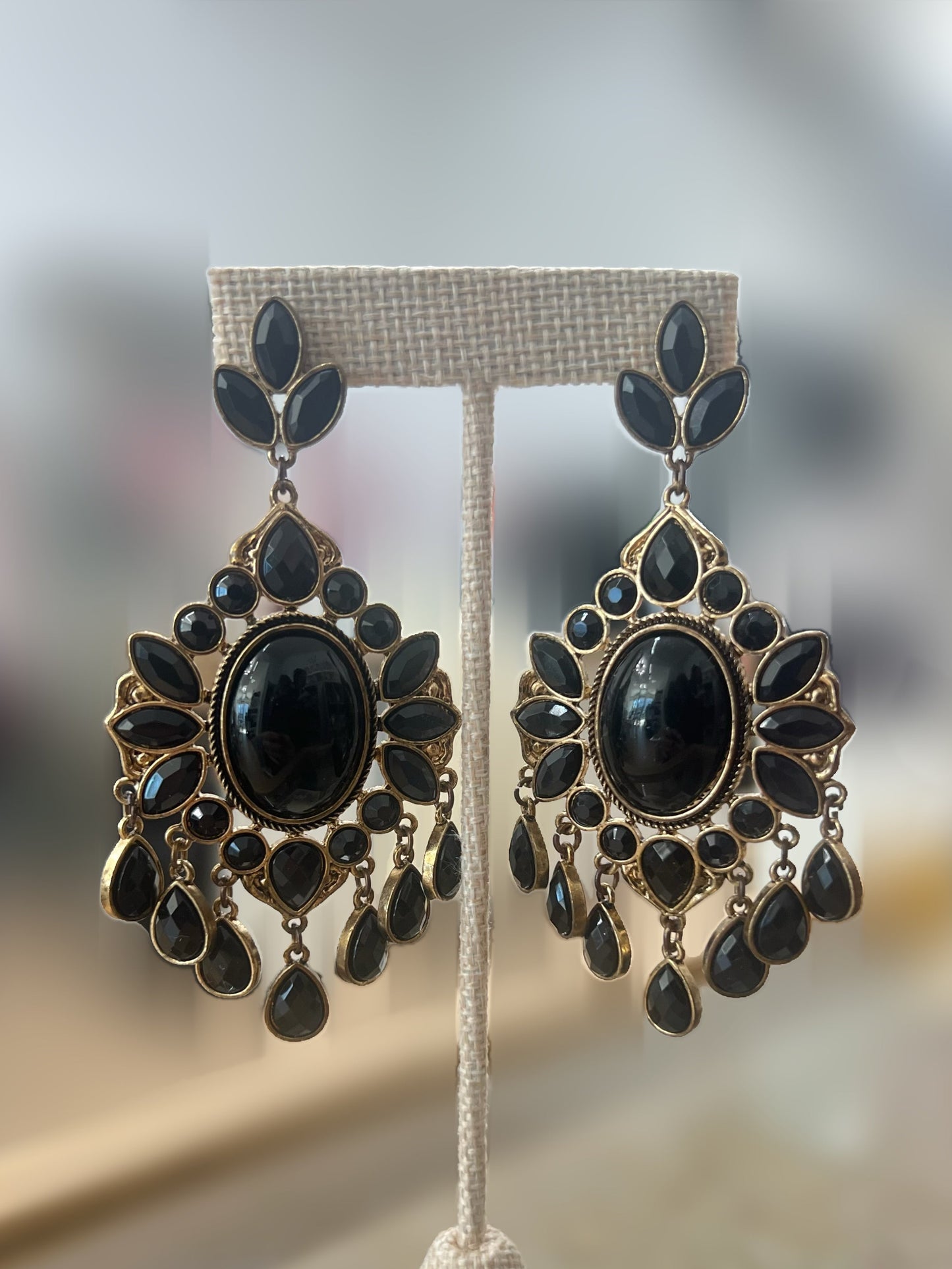 Vintage Black Chandelier Long Dangle Earrings