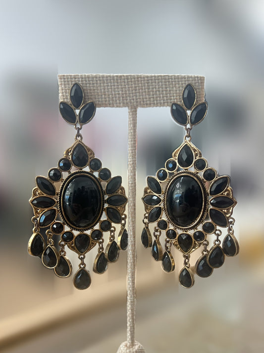 Vintage Black Chandelier Long Dangle Earrings