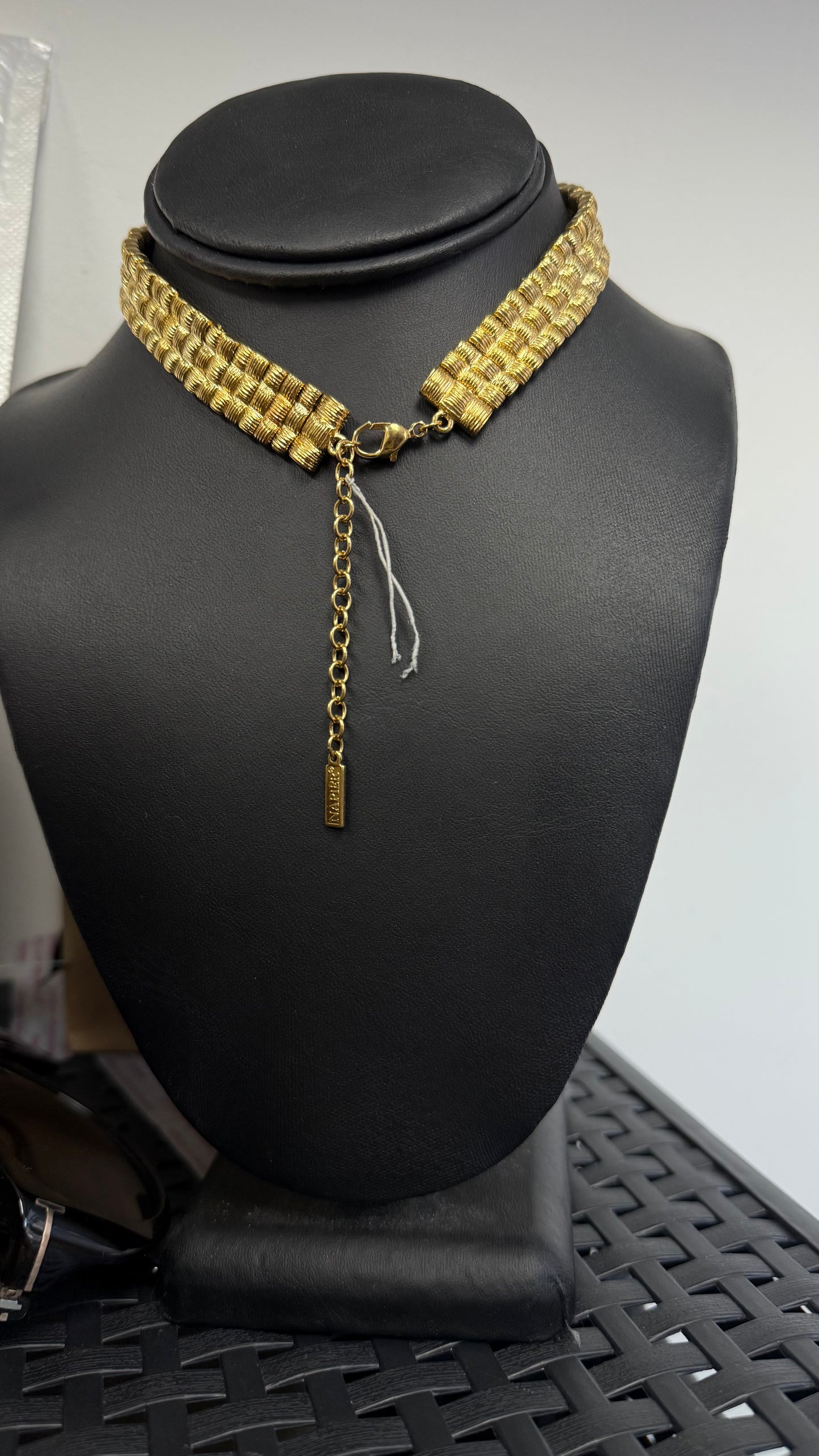 Gold Tone Textured Choker Necklace