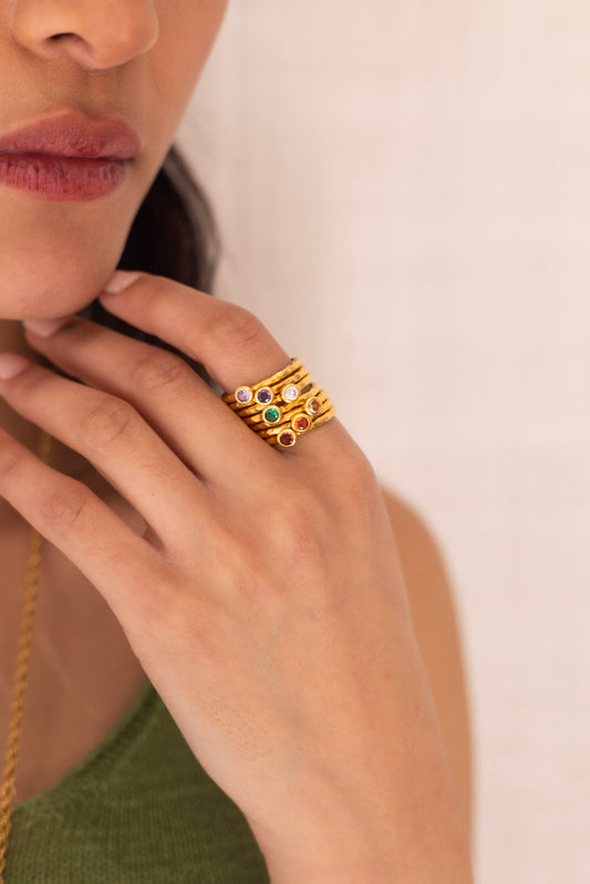 Colored Stones Multi-Layered Gold Ring