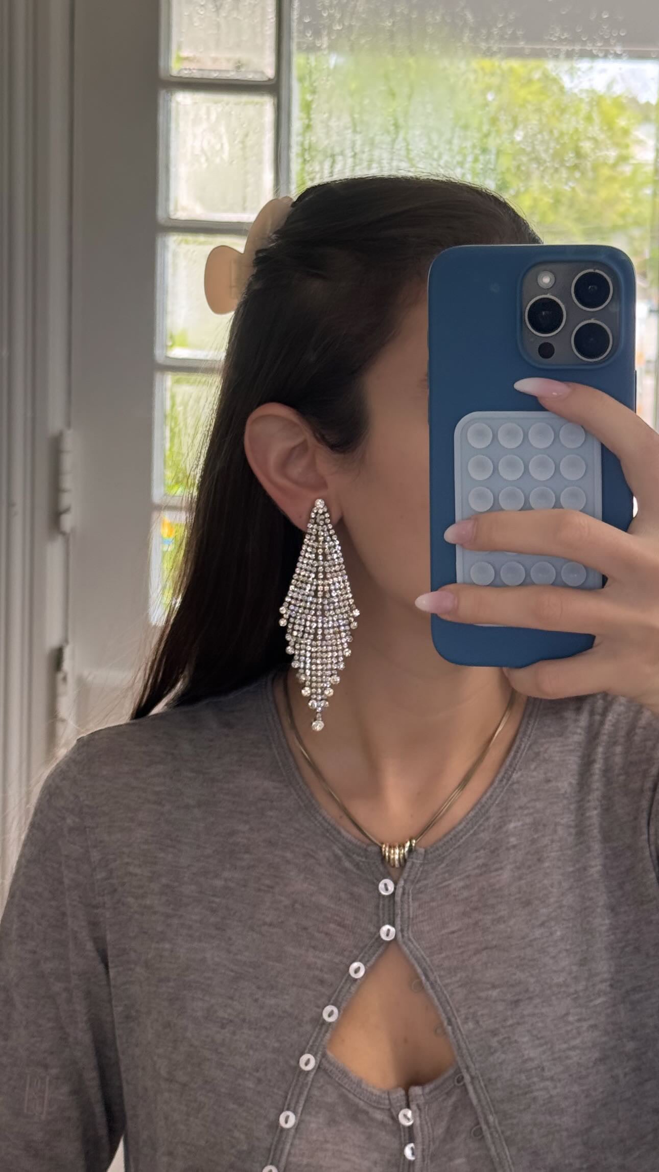 Rhinestone Crystal Chandelier Clip On Earrings