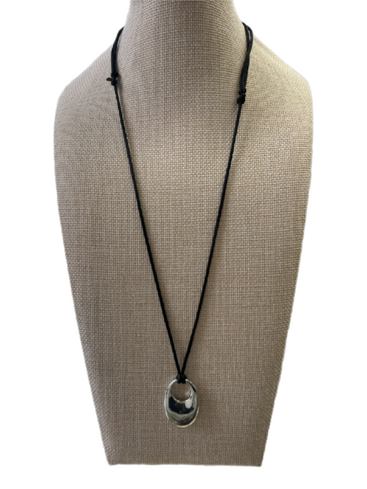 Adjustable Black Rope With Silver Coffee Bean Pendant Necklace