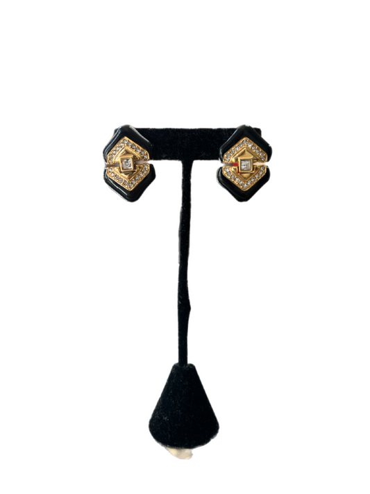 Gold And Black Crystal Earring