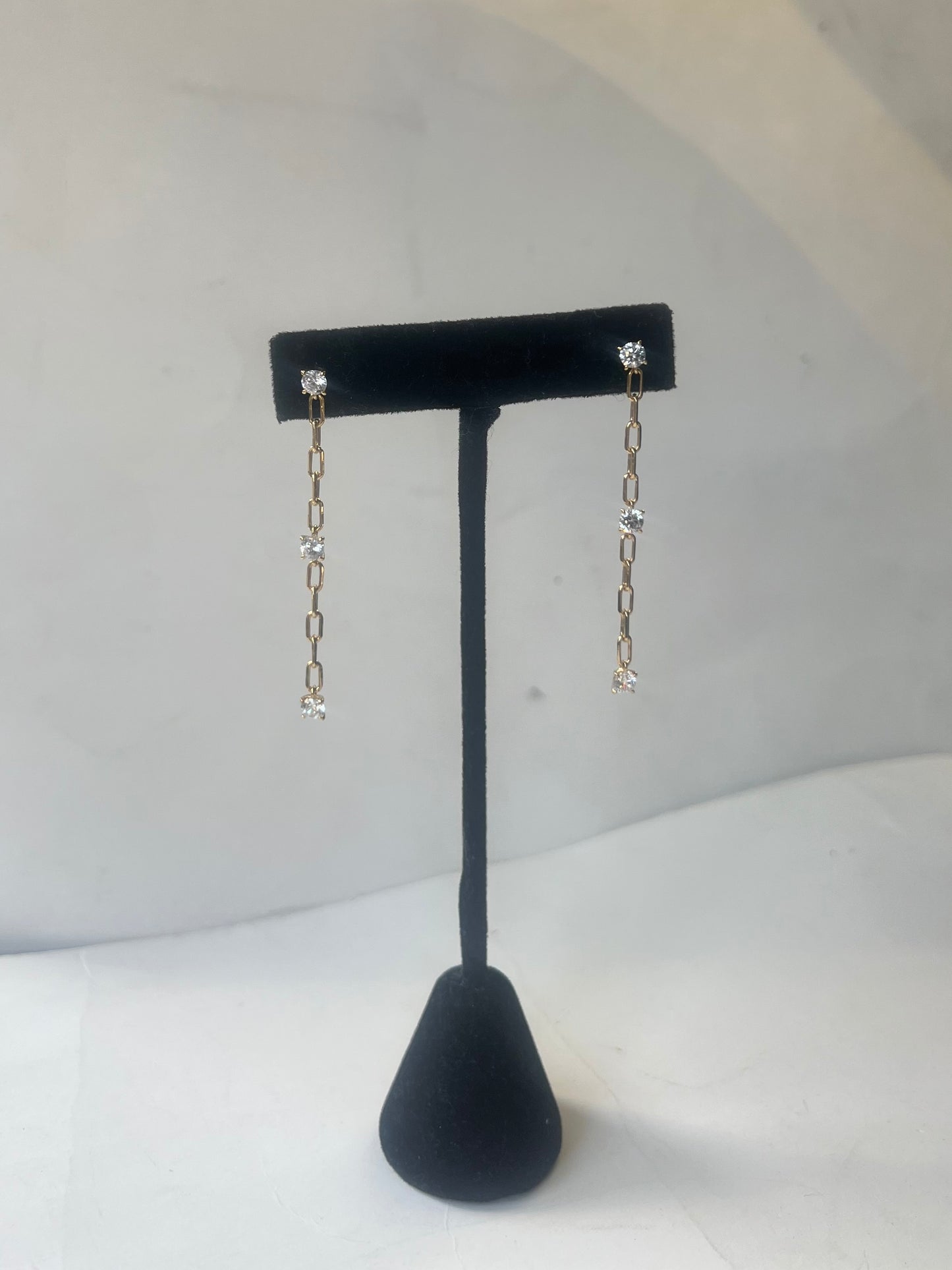 Gold Link and Crystal Hanging Earrings