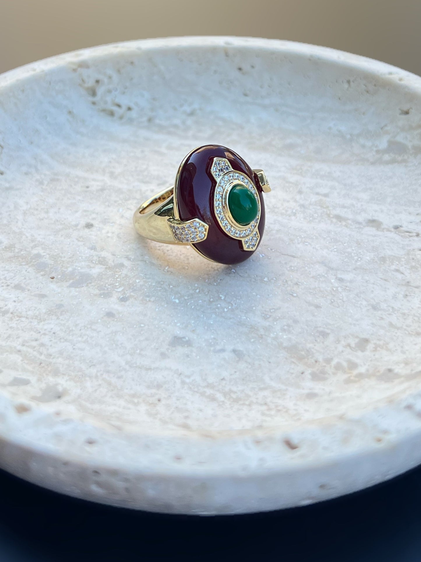 Burgundy Emerald Crystal Ring