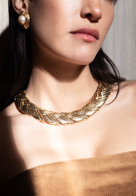 Vintage Givenchy Gold Chunky Braided Collar Necklace