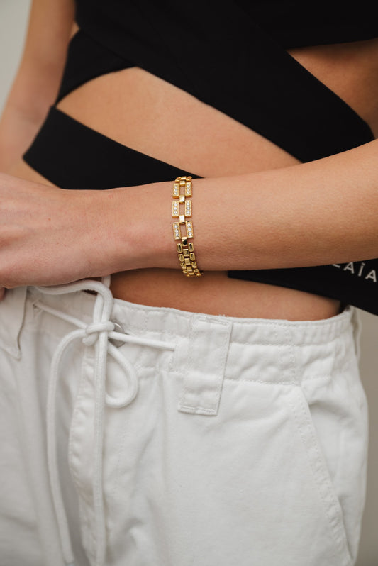 Vintage Gold Rhinestone Chain Bracelet