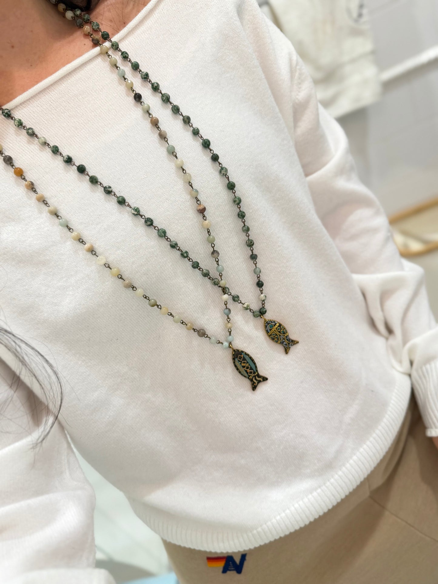 Colored Beaded Fish Long Necklace