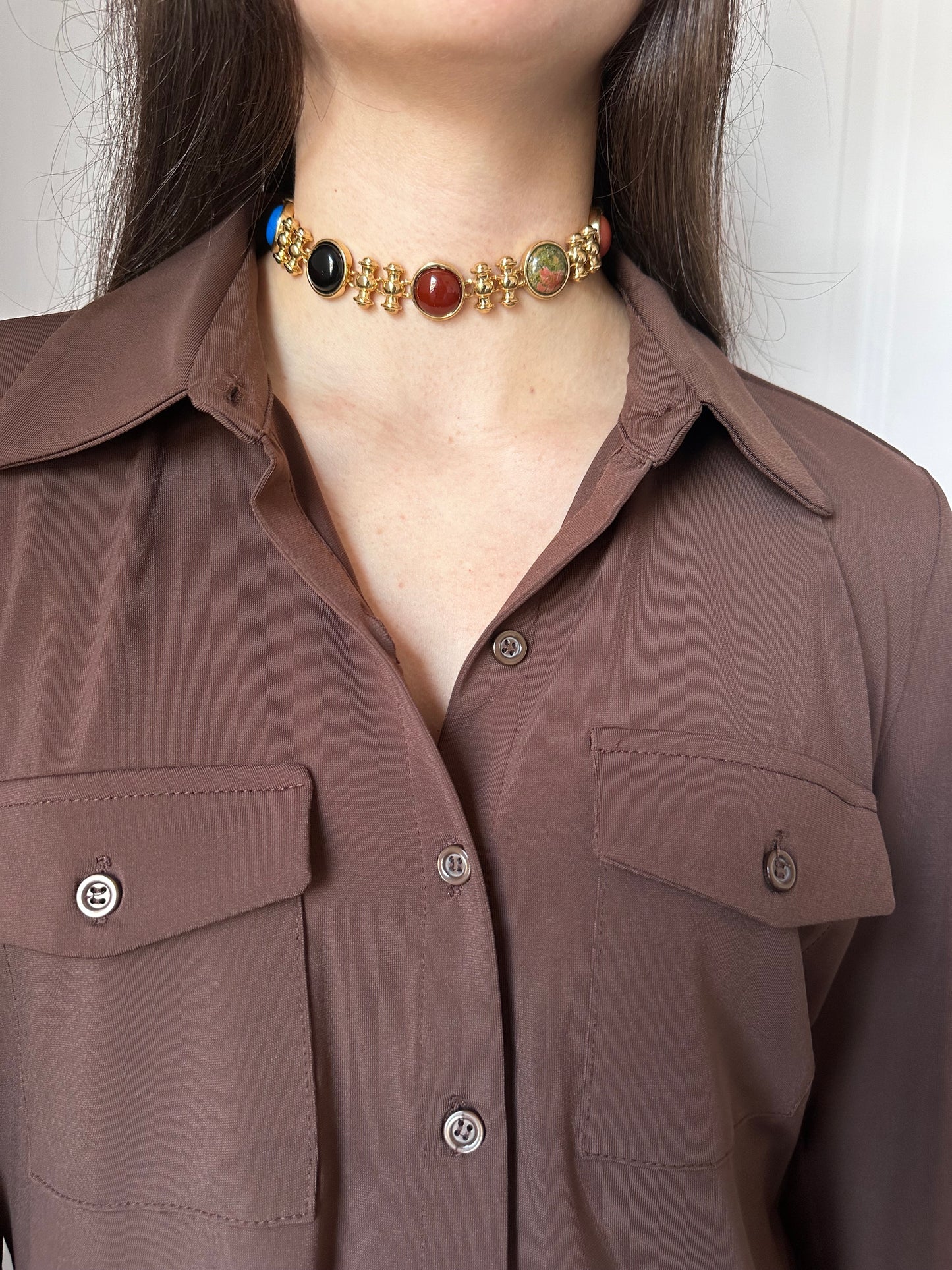 Vintage Gold Multi Color Stone Choker