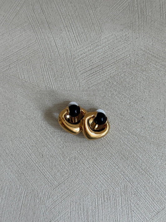 Bijoux Stern Vintage Gold And Black Bead Clip On Earrings