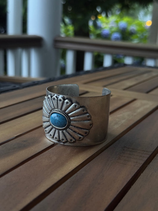 Turquoise And Silver Adjustable Cuff