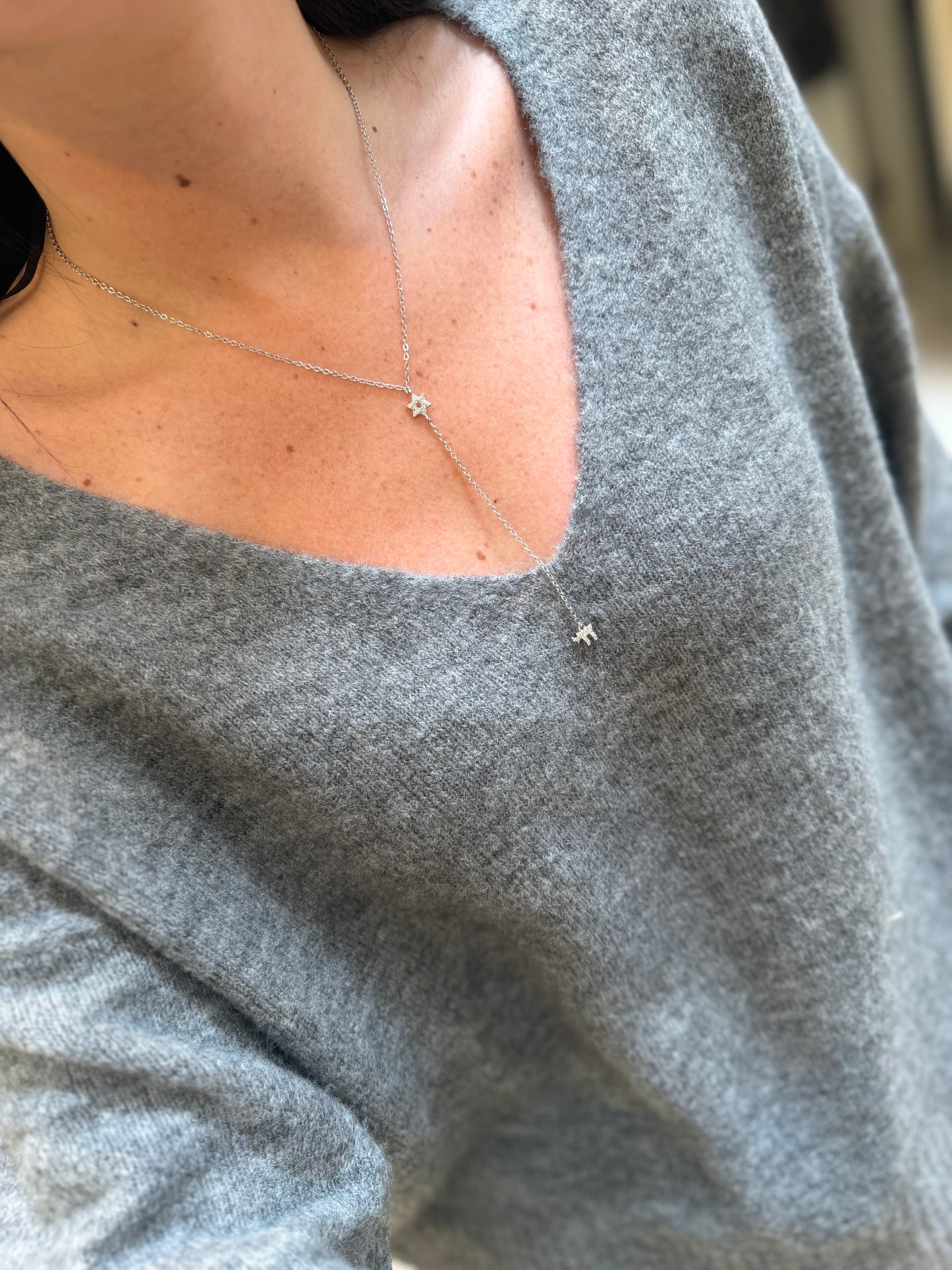 Jewish Star and Chai Lariat Necklace