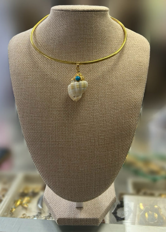 Gold Bar With White Shell Charm