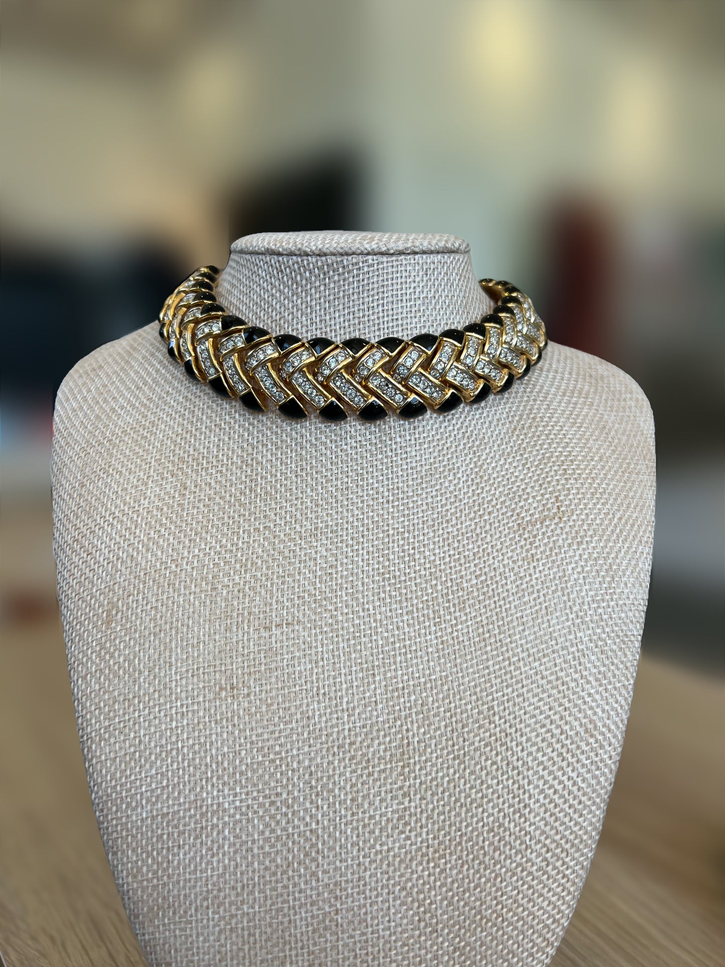 Crystal And Black Enamel Choker Necklace
