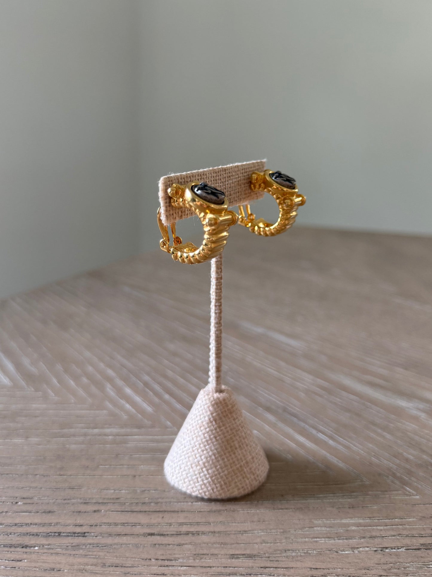 Coin Gold Ribbed Hoop Earring