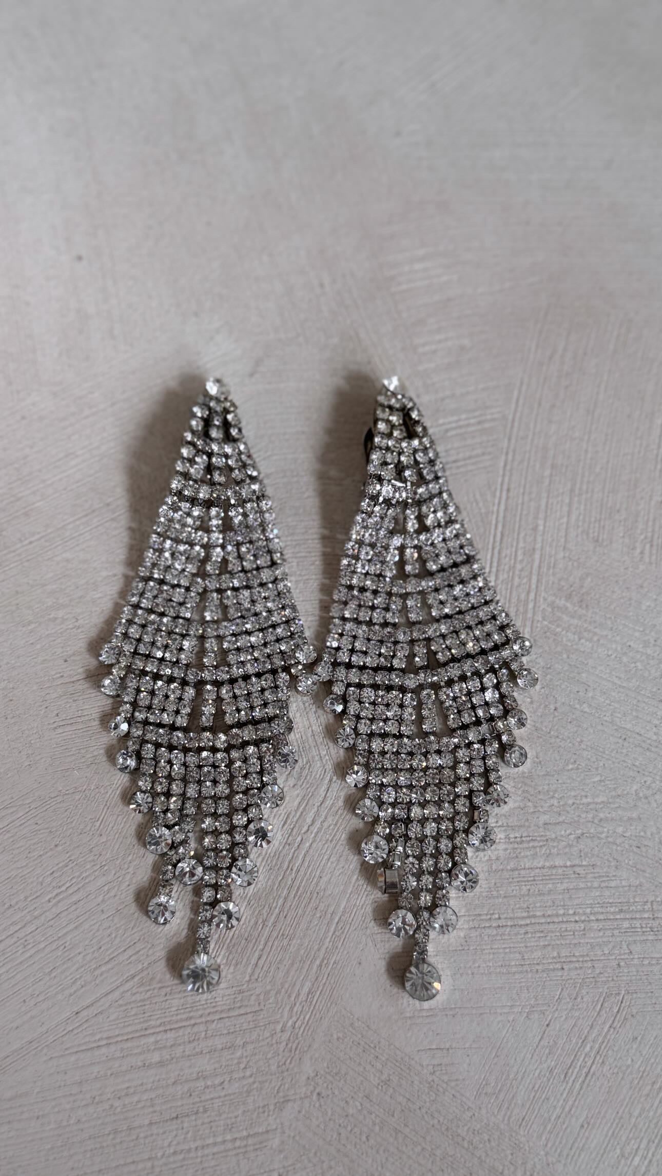 Rhinestone Crystal Chandelier Clip On Earrings