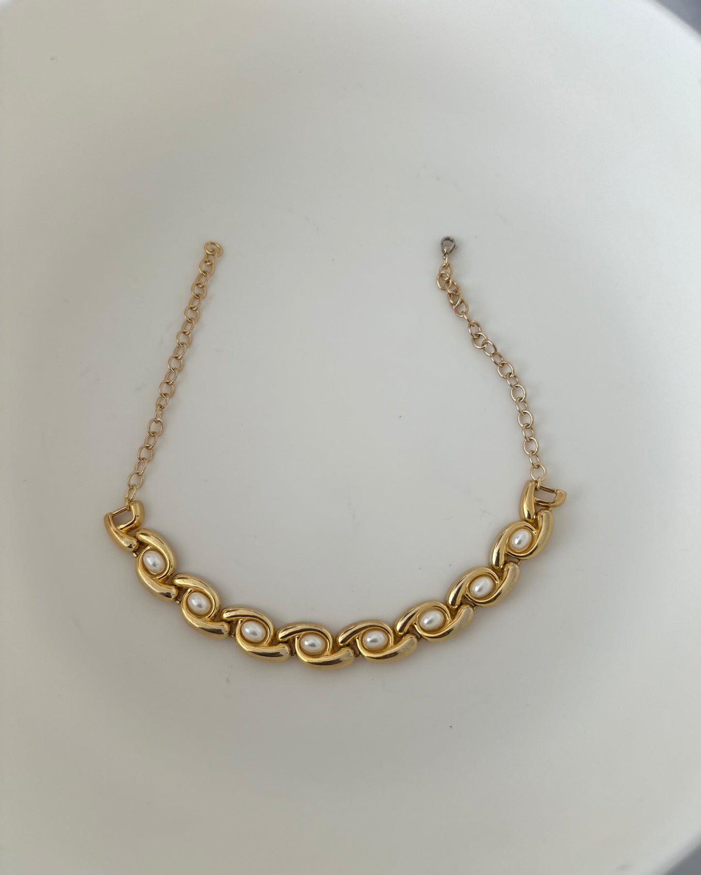 Gold & Faux Pearl Choker Necklace