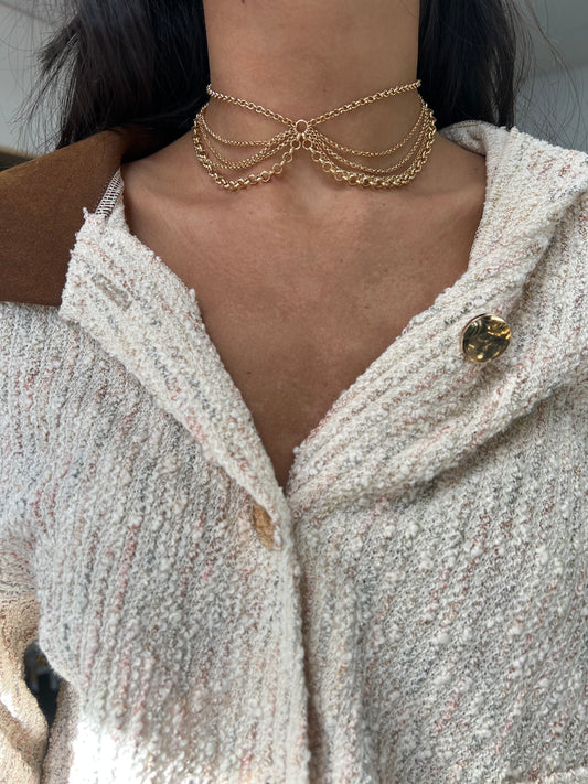 Gold Multi Layer Choker Necklace