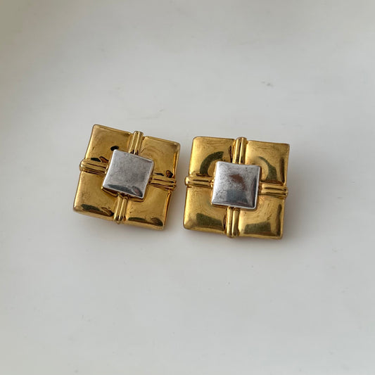 Vintage Two Tone Square Earrings