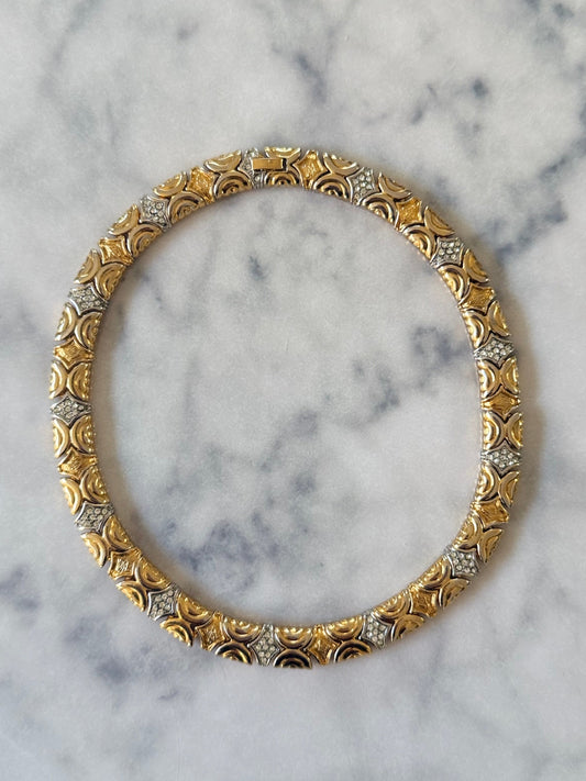 Vintage Two Tone Rhinestone Collar Necklace