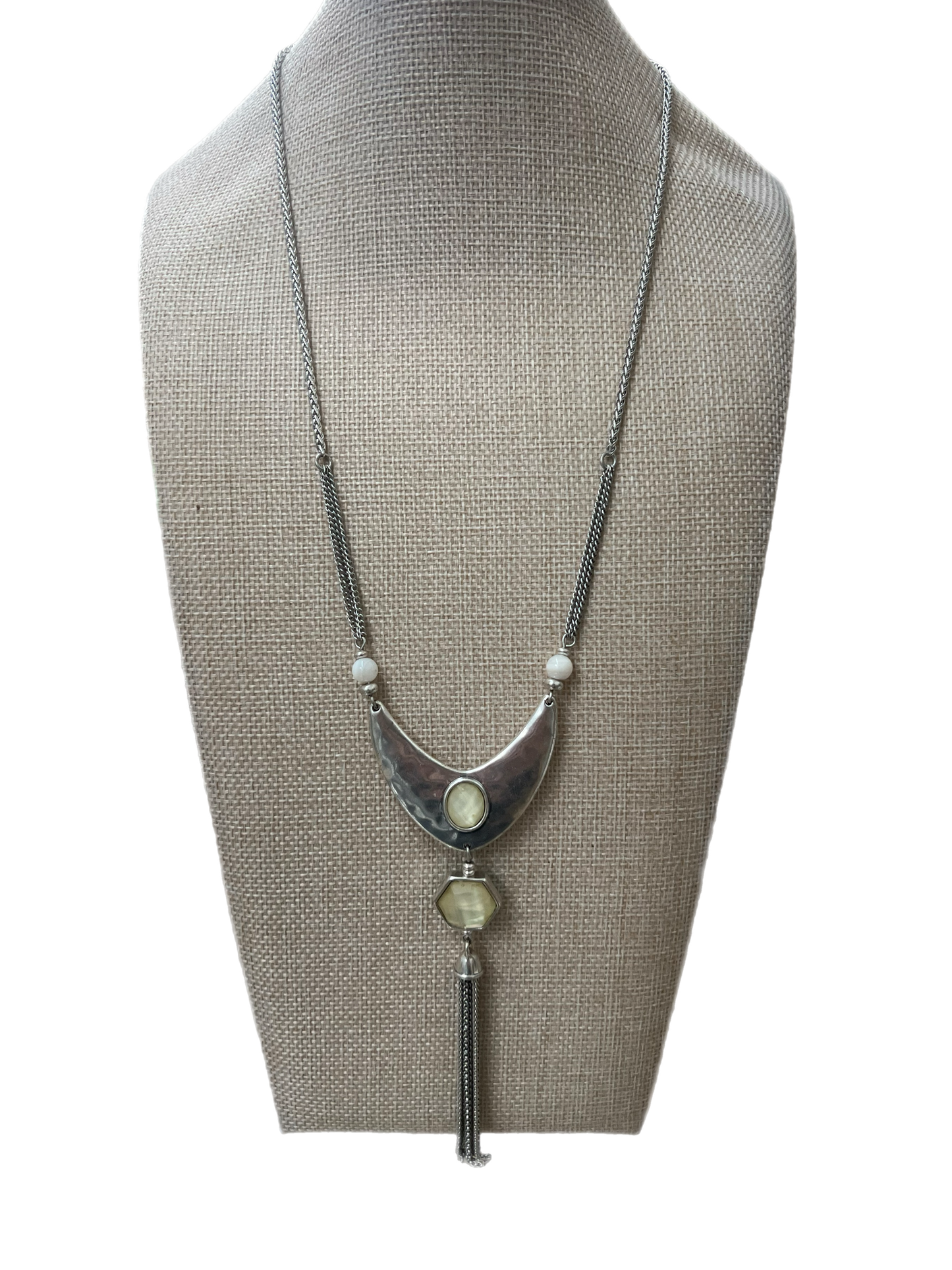 Turquoise And White Reversible Pendant Tassel Necklace
