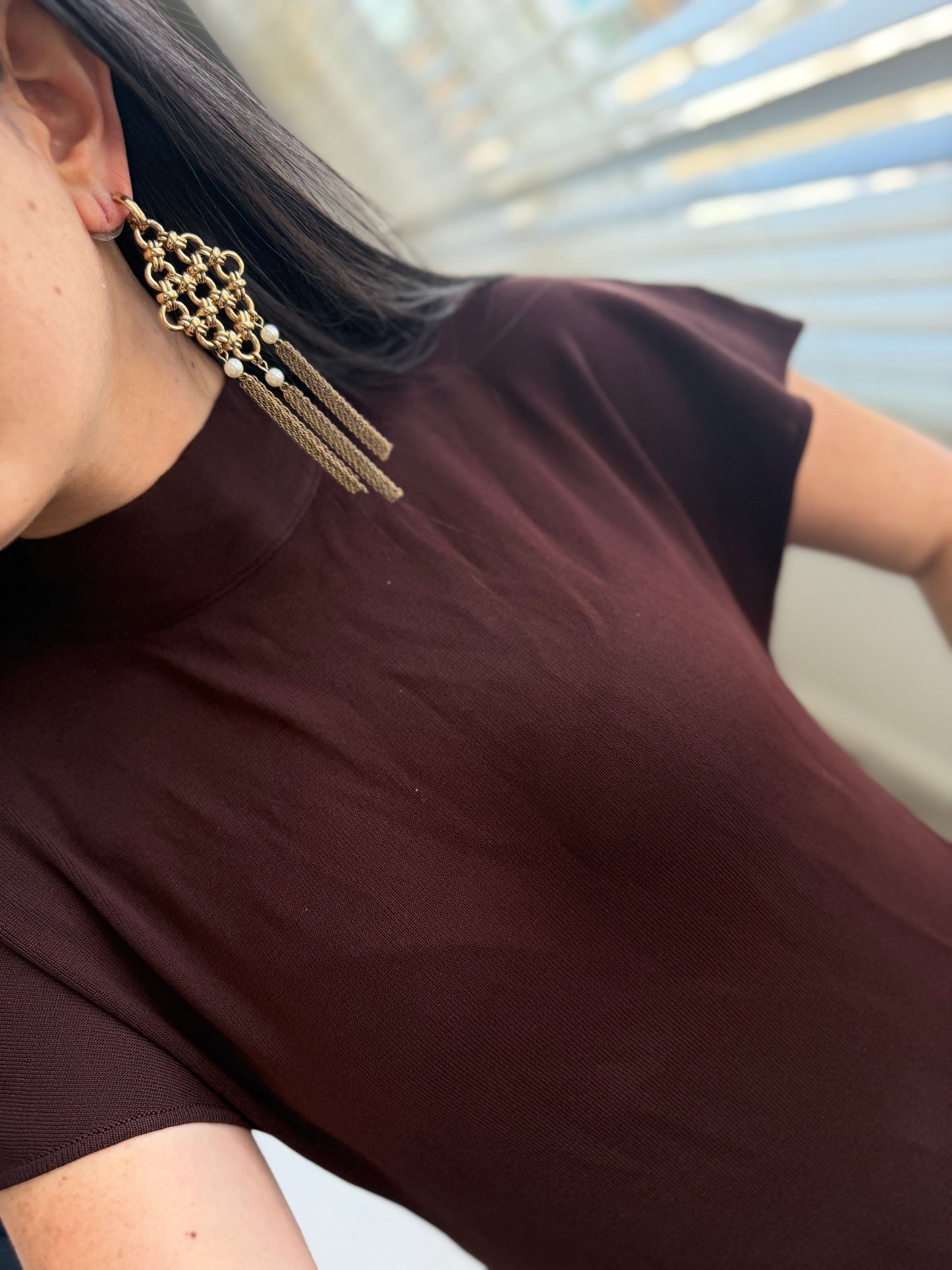 Gold and Pearl Tassel Necklace & Earrings Set