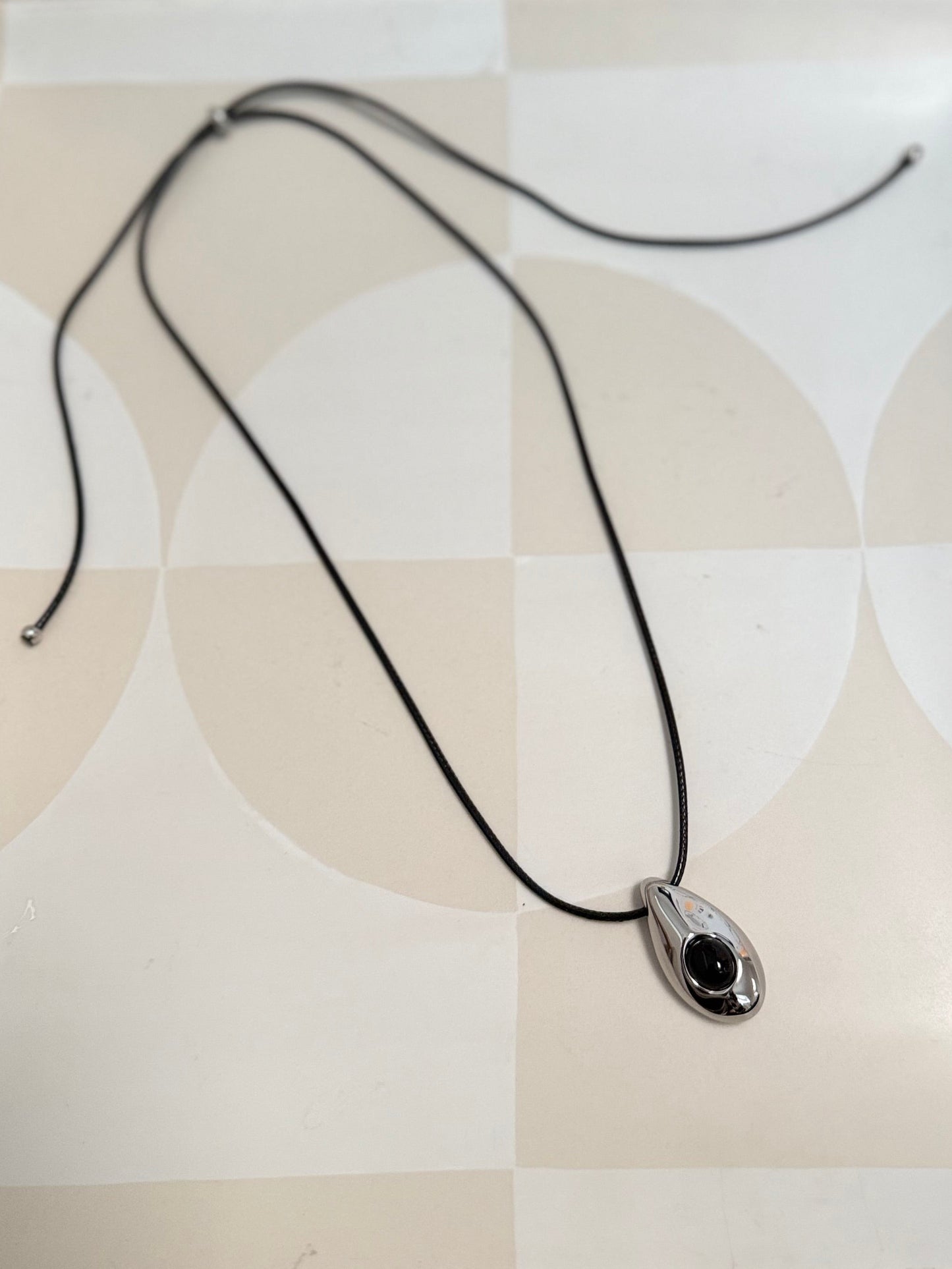 Leather Silver Tear Drop Necklace
