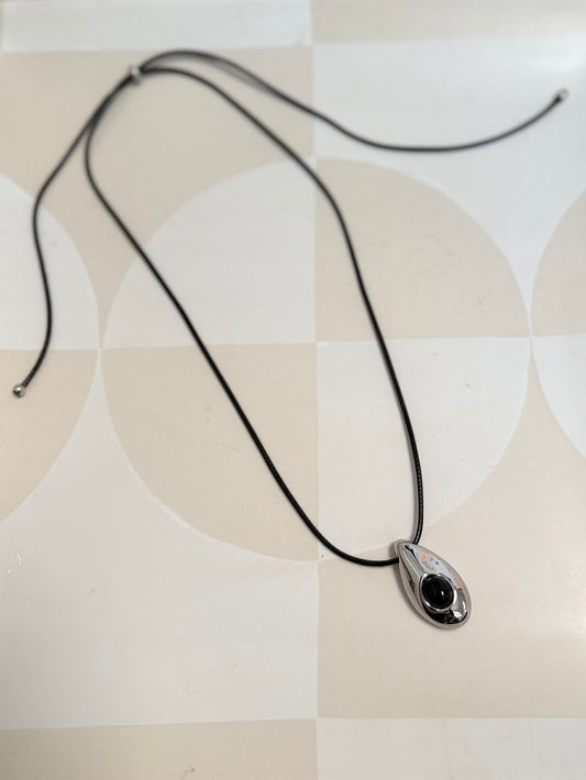 Leather Silver Tear Drop Necklace
