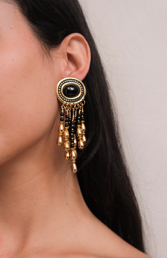 Vintage Gold & Black Long Statement Earrings