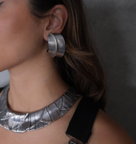 Silver Brushed Large Clip-back Earring