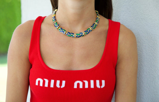 Blue and Green Braided Enamel Collar Necklace