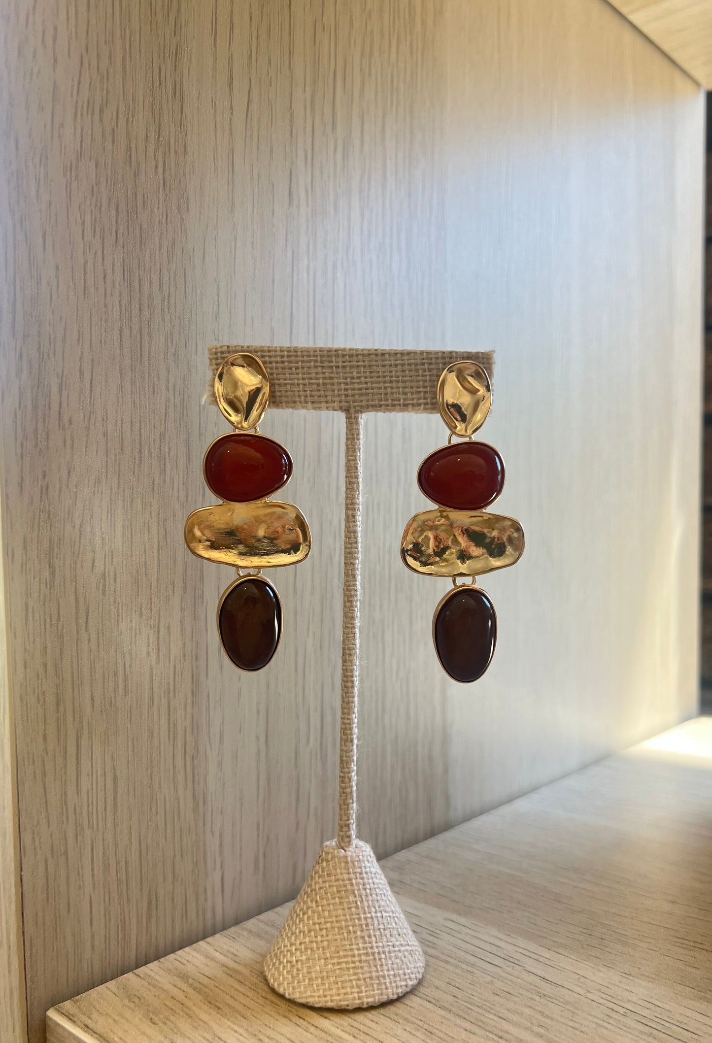 Amber And Brown Gold Hammered Hanging Earring