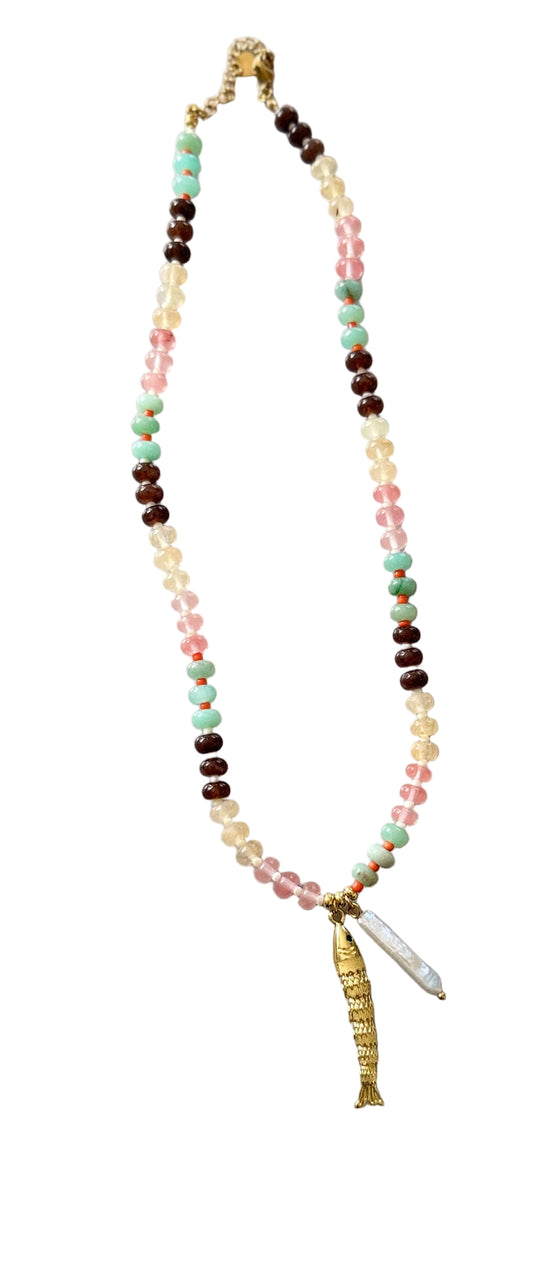 Colorful Beaded and Pearl Necklace