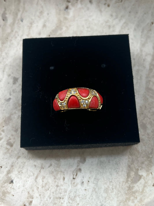 Red And Crystal Gold Tone Ring