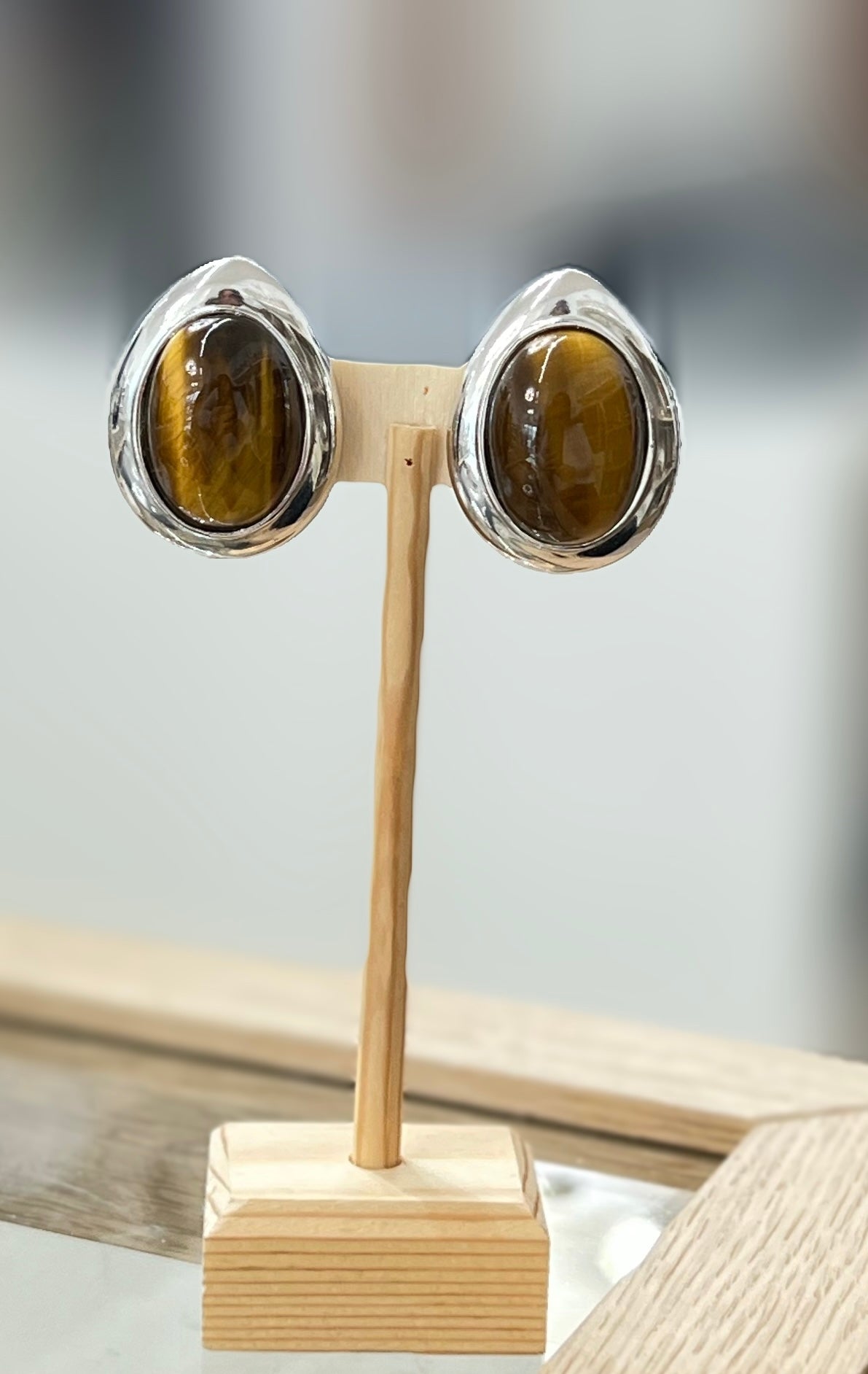 Tigers Eye Silver Lined Earrings