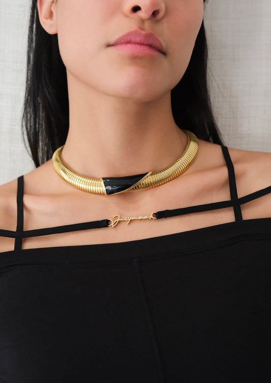 Gold Omega Collar Necklace With Black Enamel