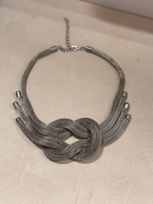 Vintage Silver Mesh Rope Statement Necklace