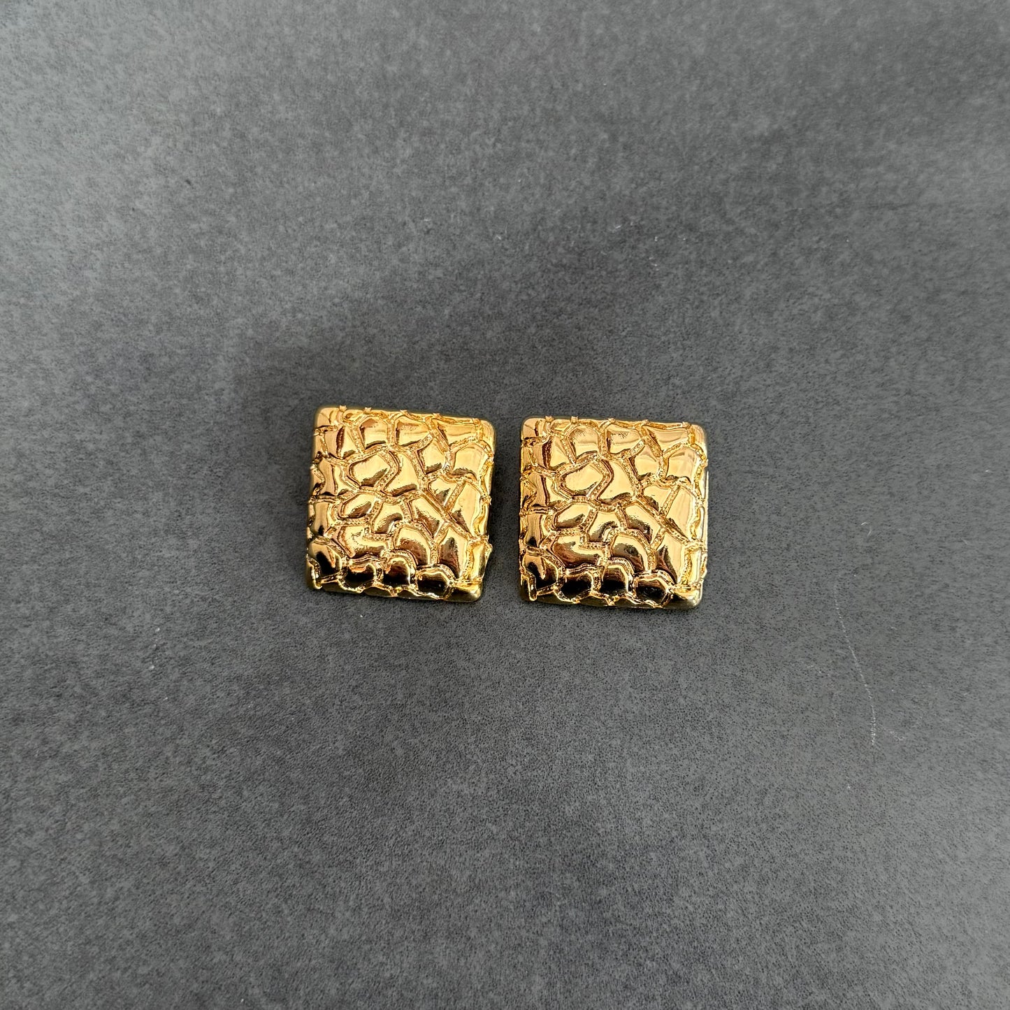 Gold Textured Square Earrings